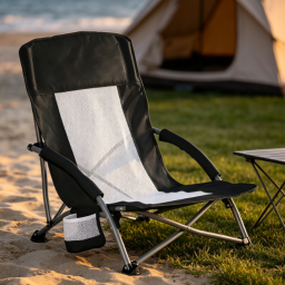 Lightweight Low-Profile Folding Chair with Breathable Mesh and Cup Holder