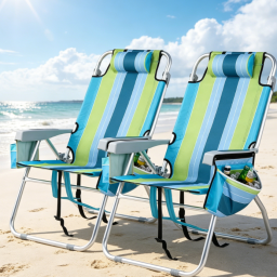 High-Back 5-Position Adjustable Backpack Beach Chair Set