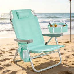 Low-Profile 5-Position Reclining Backpack Chair with Cooler Bag and Cup Holder