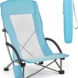 High-Back Folding Chair With Mesh And Cup Holder