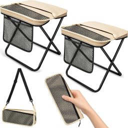 Portable Folding Stools With Side Pockets (Set Of 2)