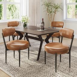 Modern PU Leather Upholstered Dining Chairs with Metal Legs (Set of 4)