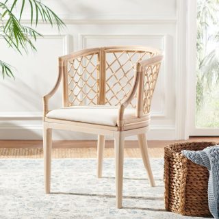 Natural Rattan White Cotton Cushion Armchair