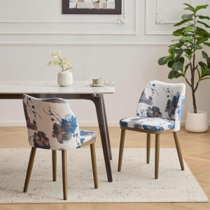 Modern Upholstered Curved Wooden Dining Chairs (Set of 2)